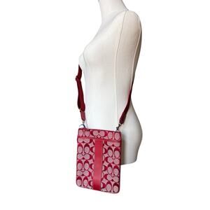 Coach Monogram Logo Red Shoulder / Crossbody Bag. Canvas & Leather. Charm
